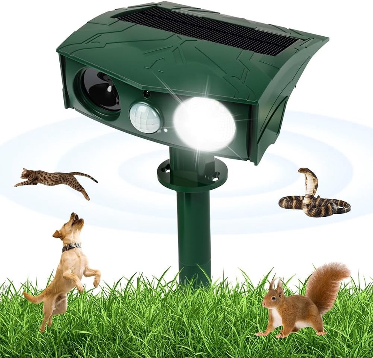 Ultrasone Kat Afschrikker met Beweging Detector en Flits, Waterdicht en Zonne-energie, Effectief Tegen Vogels en Katten in de Tuin