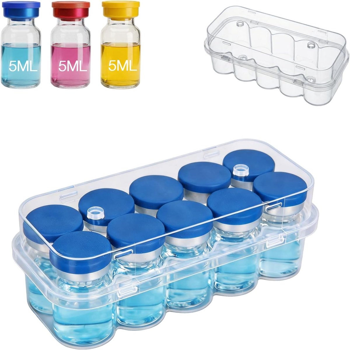 Peptide Opslagdoos voor Koelkast, Transparante Vial Box voor 1-5ml Flesjes, Geschikt voor GLP-1 en Bac Water, Ideaal voor Peptide Organisatie en Bewaring