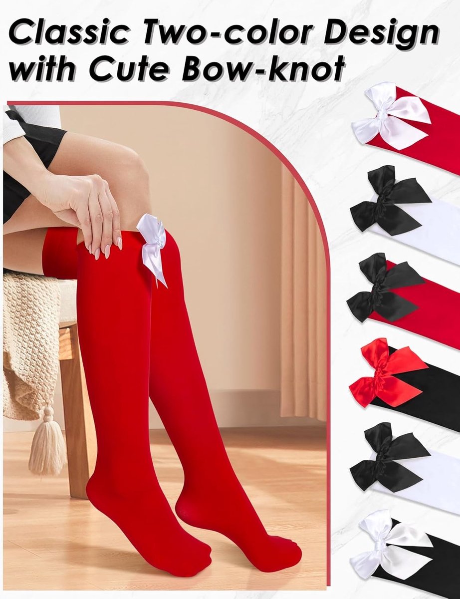 Dames lange sokken met strikjes - 2 paar halterloze kousen voor een trendy look