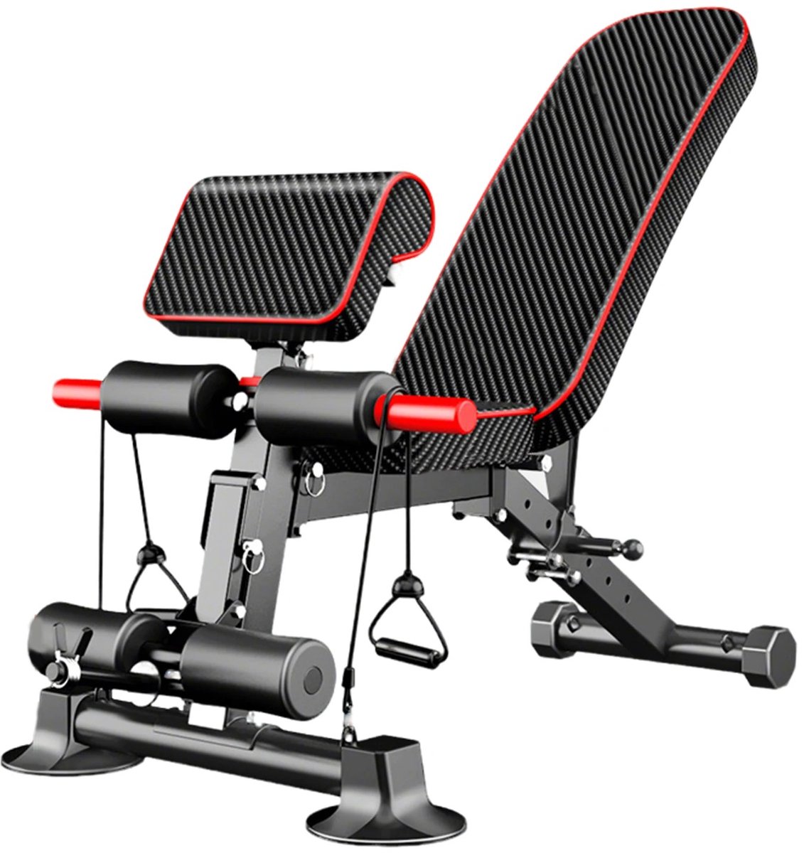Raven Trading - Verstelbare Halterbank met Leg Developer en Bicepssteun - Opvouwbare Fitnessbank - 15 Oefeningen - 6 Rugleuningstanden - Full Body Krachtstation - Max. 350 kg Belastbaar - Home Gym Fitnessbank
