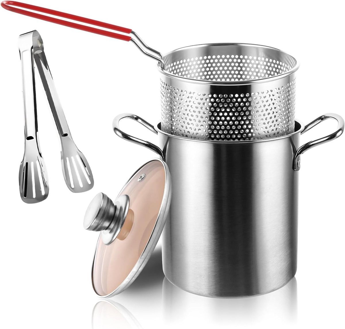 Aspergepan en Spaghettipan met Zeef, 3 Liter RVS Kookpan van 16 cm voor Perfecte Pasta en Groenten