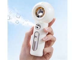 LISM-Draagbare USB-nevelventilator, mini-handventilator met batterij (inclusief nevelaar), oplaadbare ventilator met drie snelheden, cosmetisch reisaccessoire Geschikt voor op kantoor - wit