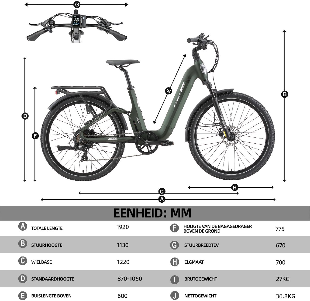 TTGO E-SUVO E-bike - 25 km/u - 27.5inch - 100km actieradius - 250W motor - 48V15Ah accu - 70NM - groen thumbnail 5
