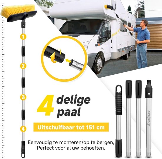 Zachte Autowasborstel met Verlengstok - 25 cm Borstel voor Campers, Boten en Wagen met 151 cm Verlengstuk — afbeelding 5
