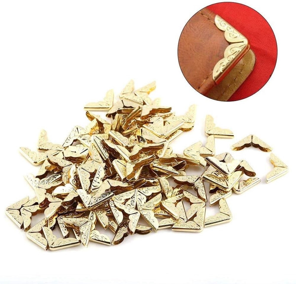 Bronzen metalen boekhoekbeschermers - Retro stille driehoekige hoekbeschermers voor DIY scrapbooking, fotoalbums en dagboeken, set van 100 stuks in goudgeel