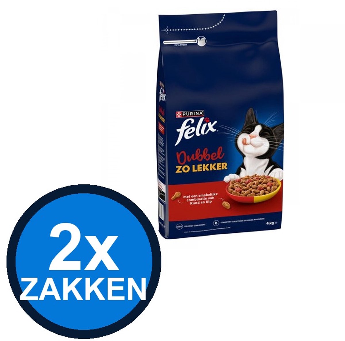 Felix Felix - Dubbel Zo Lekker Droog Adult Rund & Kip - Kattenvoer Droogvoer - 4 kg