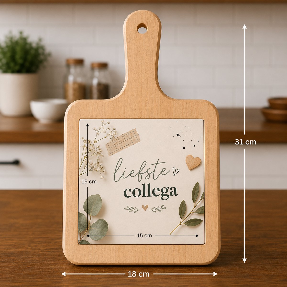 Kaasplank Liefste Collega – Met Keramische Tegel 15 x 15 cm – Houten Serveerplank 18 x 31 cm – Cadeau voor Collega
