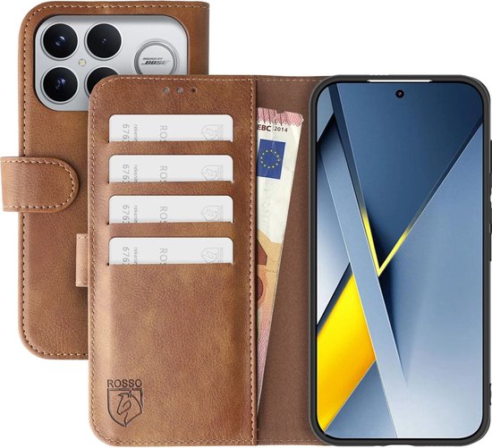 Rosso Element Convient pour Xiaomi Poco F8 Ultra | Étui Portefeuille | Coque Portefeuille | 3 Cartes | Fermeture Magnétique | Fonction Support | Marron