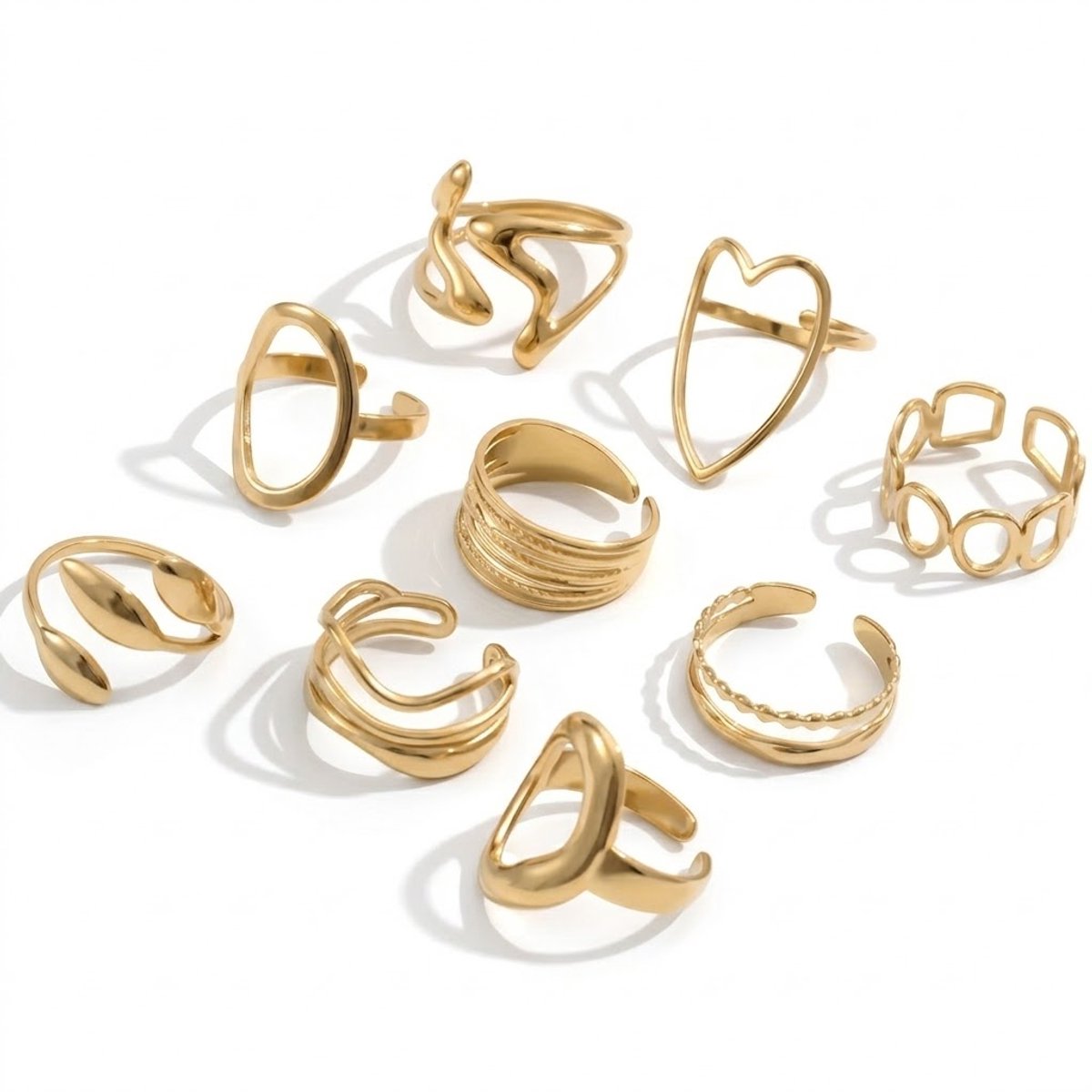 Goudkleurige statement ring set dames 9 delige verstelbare open ringen geometrische hart ring golvende ring minimalistische vingerringen sieraden set