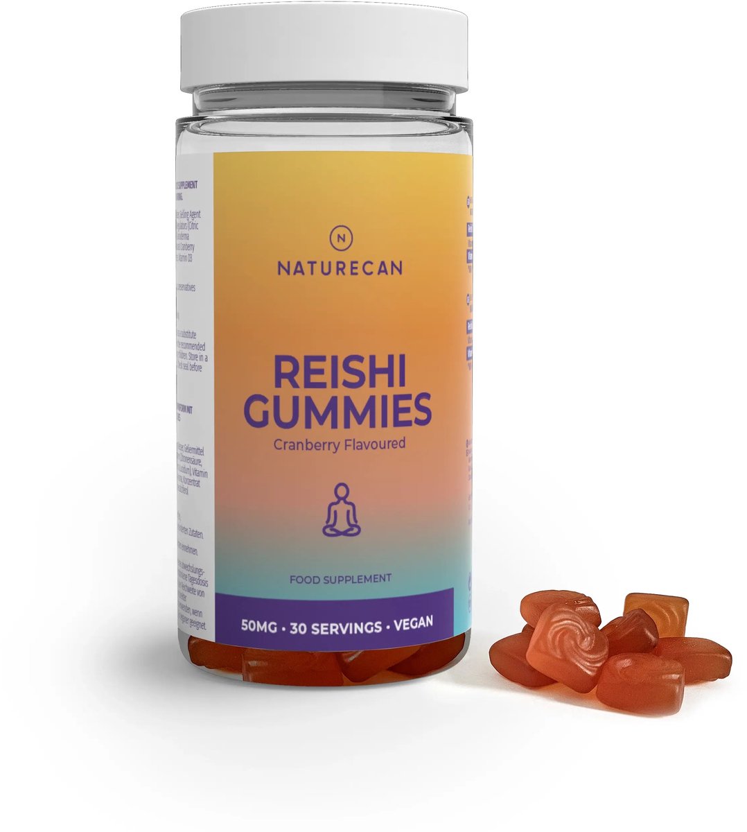 Naturecan Reishi Paddenstoel Gummies - 1000 mg Reishi Extract - Met Vitamine C & Vitamine D - Cranberry Smaak - 60 Vegan Gummies