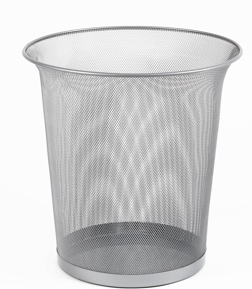 Prullenbak Metaal - Afvalbak Cilindrisch - Bureau Organisatie - Robuust Draadmetaal - 37.5 cm Hoog - Zilverkleurig