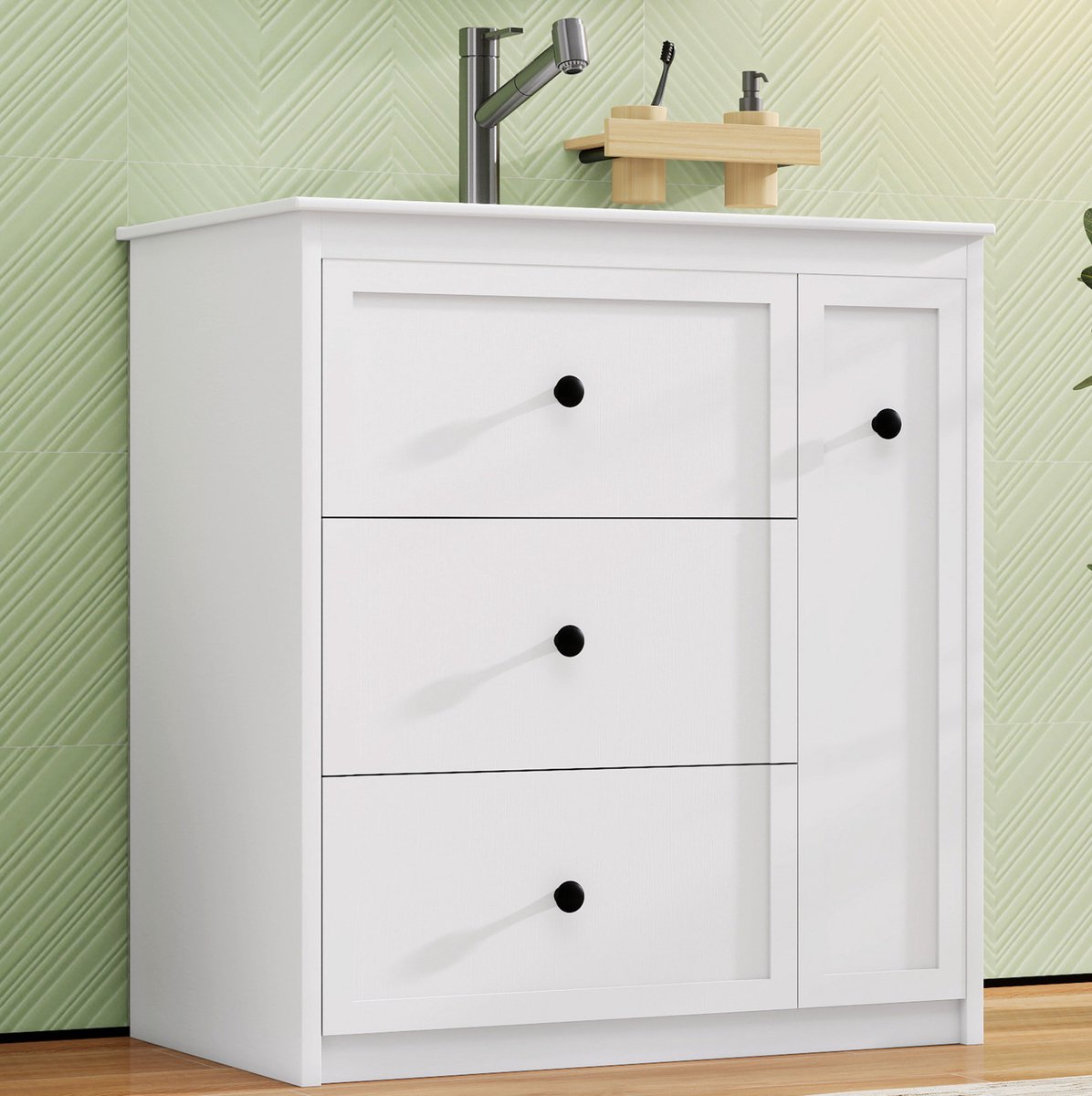 STILVORA Badkamermeubel - Vrijstaand Met Keramische Wastafel En 4 Lades - Voor Badkamer - MDF En Keramiek - 76x46x82 Cm - Wit