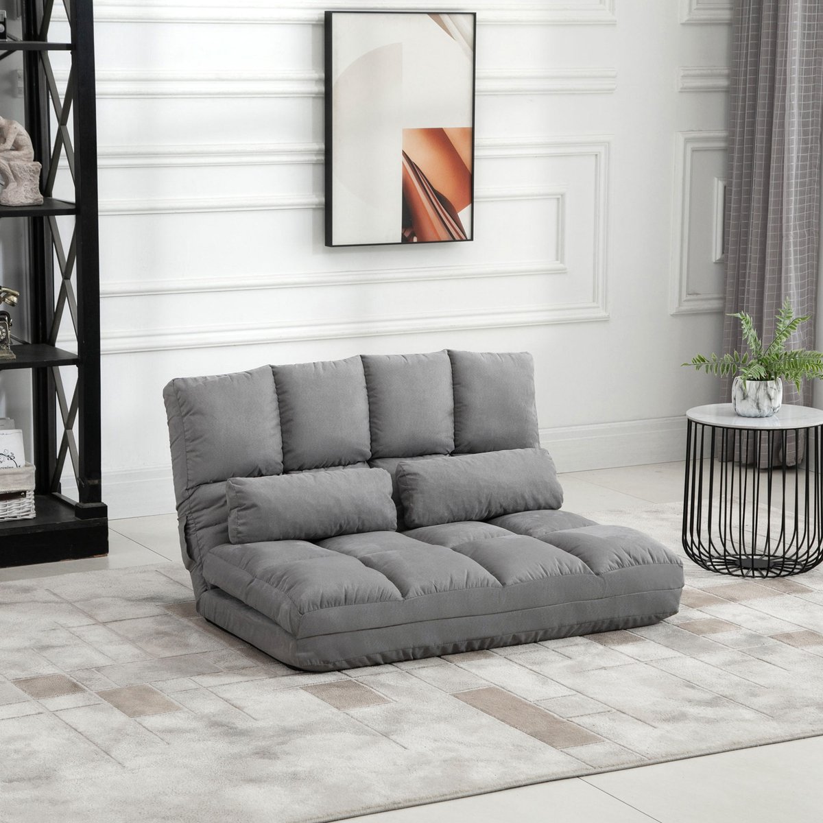 MEUNIQ 2-in-1 slaapbank bodensofa 102 x 73 x 60 cm, verstelbare rugleuning met 3 standen, velvet-look bekleding, metalen frame, grijs, voor woonkamer of slaapkamer