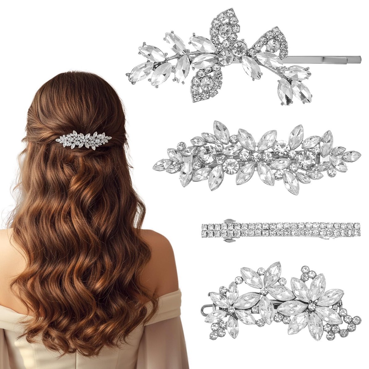 4 x glitter strass haarspelden zilver kristal haarspelden strass strass haarclips bruid bloemen haarclip glanzende bobby pins bruidssieraden sieraden voor dames vrouwen bruiloften feest