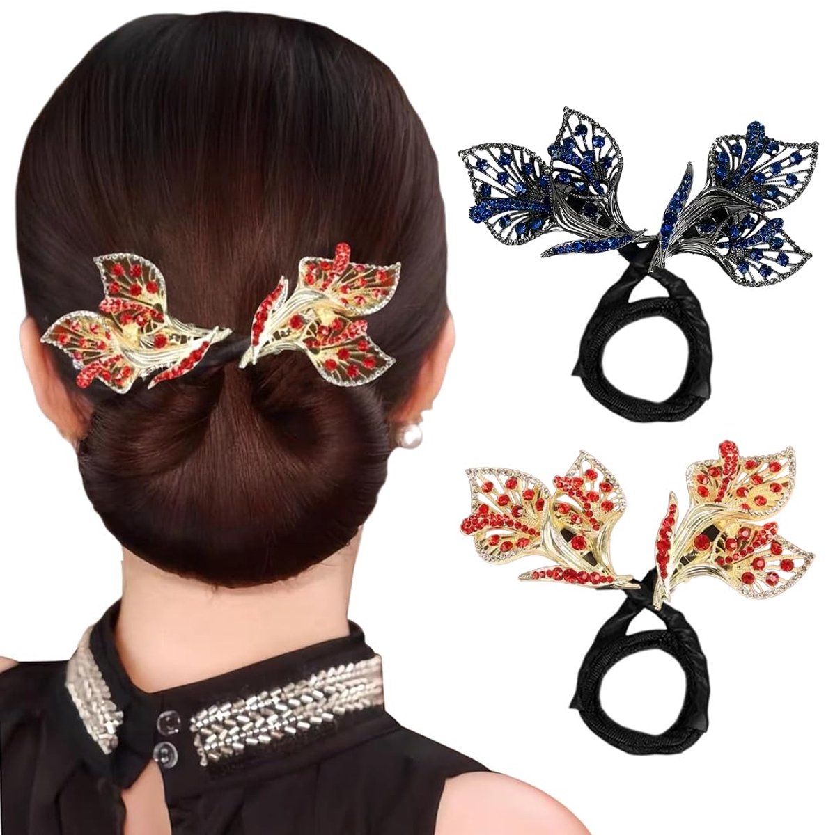 2 stuks haarknot, haarelastiekjes voor het kammen van haar, donutgereedschap, roterende donutgereedschap, diamanthaaraccessoires, geschikt voor middelgroot tot lang haar