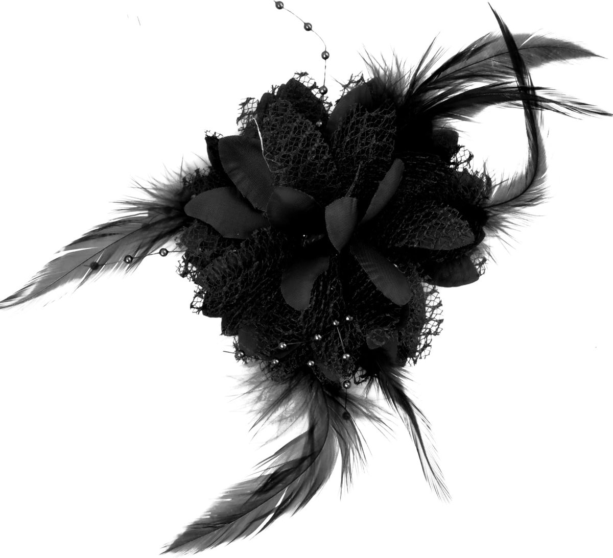 Haarspeld bloem 10 cm - Zwart veer - Elegant haaraccessoire - Perfect voor bruiloften - ShopVlot