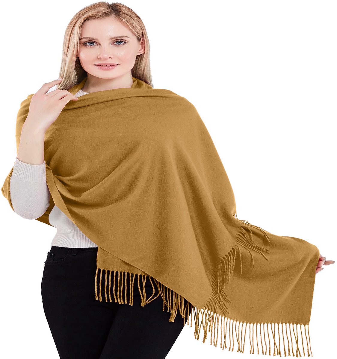 Apparel Dikke stevige sjaal, kleurontwerp, katoenmix, stola, hoofddoek, hoofdsjaal, gezichtsbedekking, pashmina, Goud, one size