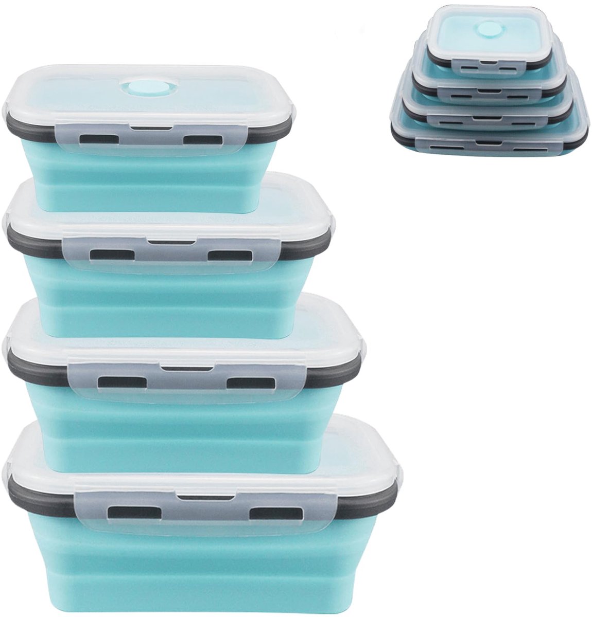 4 stuks opvouwbare voedseldozen met deksel, silicagel, koelkastcontainer, opvouwbare voedselcontainer voor magnetron, vriezer, BPA-vrij (A)