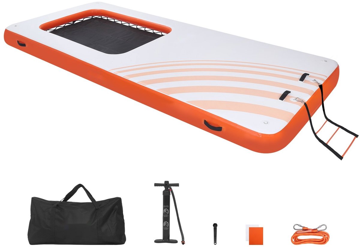 Opblaasbaar Drijvend Dok - Zwem- en Waterplatform 4,57 x 1,98 m - Antislip Oppervlak - Inclusief Draagtas - Met Afneembare Ladder - Voor Zwembad, Meer en Zee - Oranje