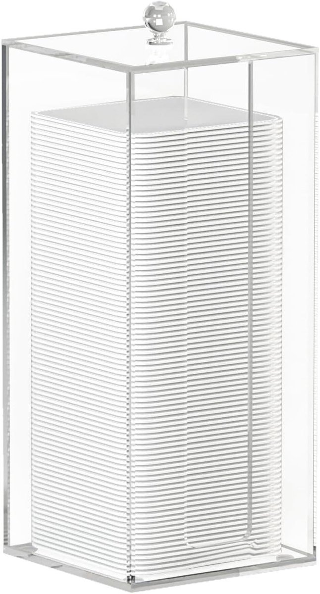 Katoenen Pad Dispenser - Wattenschijfjes Houder - Huidverzorging Organiseren - Breukbestendig Acryl - 8.5 x 8.5 x 19.6 cm - Transparant