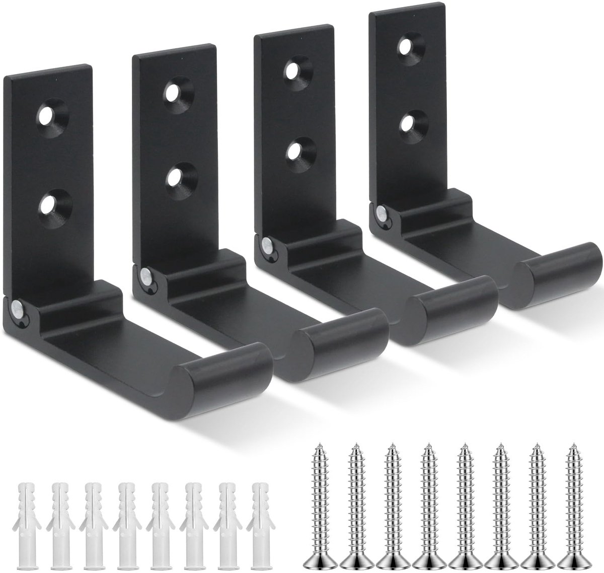 Wandmontage, 4 Delige Opvouwbare Muurhaak, Aluminium Wally Haak, Headset Muurhanger, met Schroeven, Stompe Hoekontwerp Muurhaken voor Tassen Jashanddoek (Zwart)