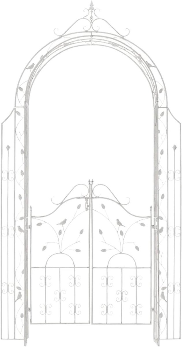 Rozenboog met poort - Tuinboog klimplant - Tuin decoreren - Gedecoreerd met details - 270 cm hoog - Antiek wit