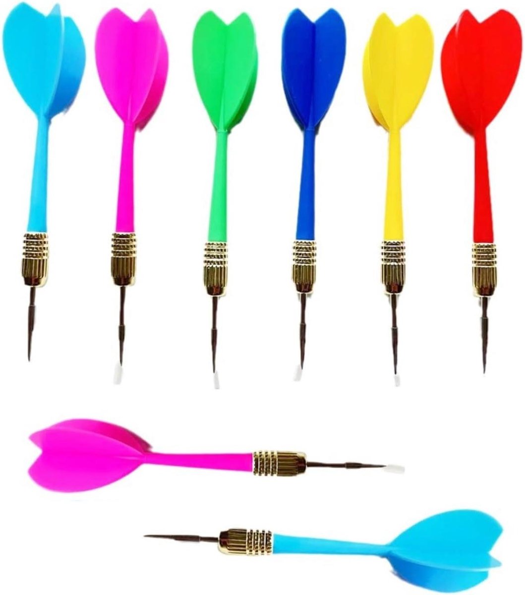 Kunststof Dartpijlen - Dartset Zachte Pijlen - Indoor Activiteiten - Messing Handgrepen - 8 stuks 6 gram - Gemengde Kleuren