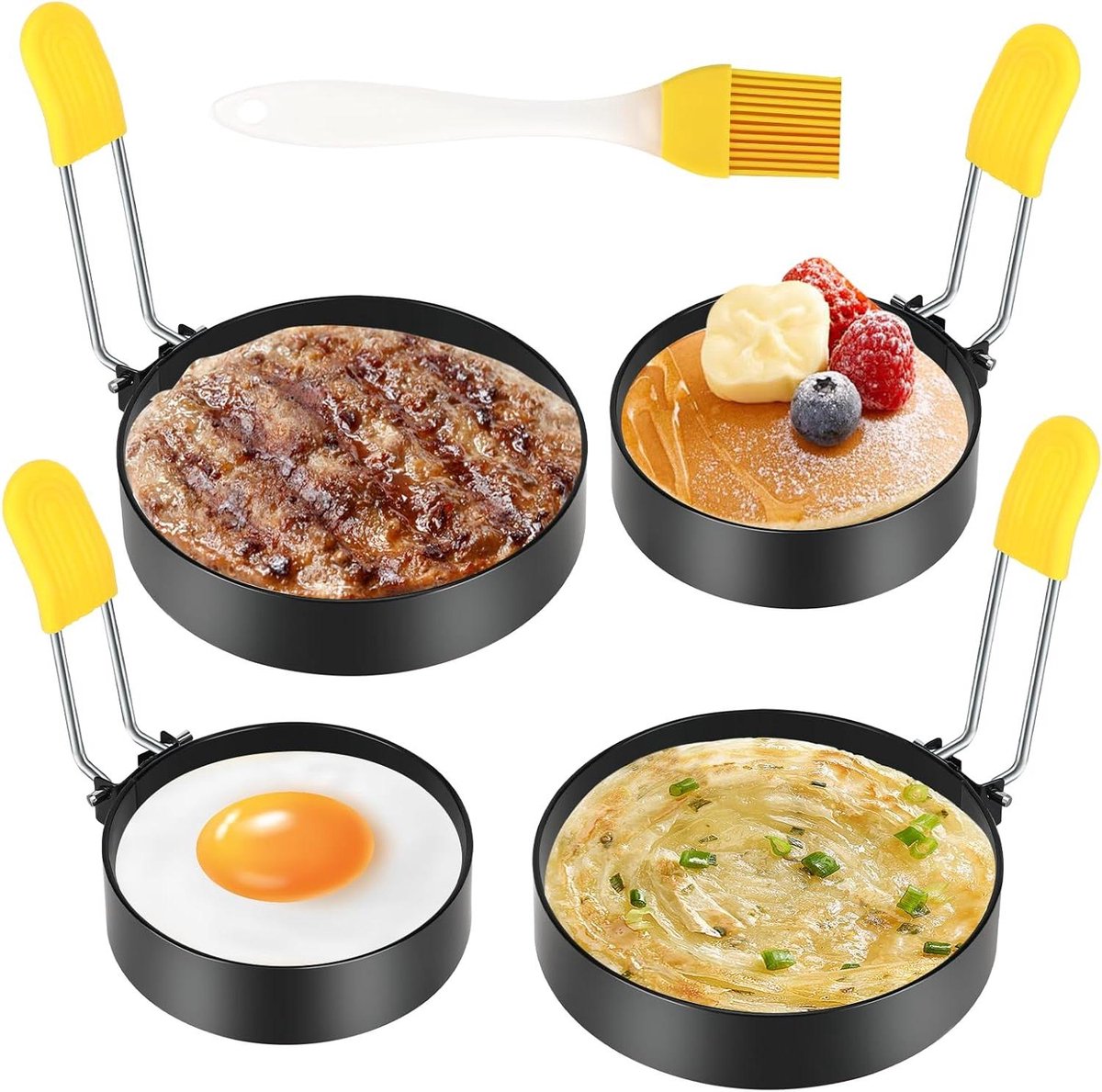 Pannenkoekvorm Set - Eiervormen Keuken - Ontbijt Maken - Anti-aanbaklaag - 4 Delig - Zilver
