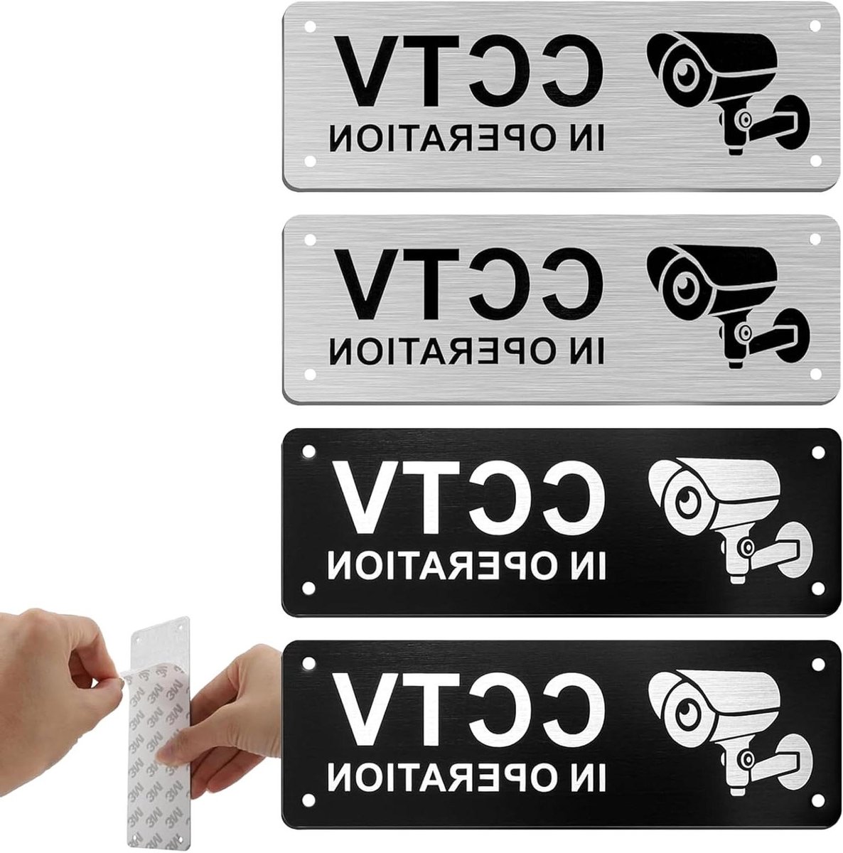CCTV Bord - Bewakingsbord Waarschuwing - Veiligheid Verhoging - Zelfklevend Aluminium - 5 x 15 cm - Zwart