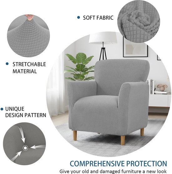 Stoelhoes met armleuningen, stretch, elastische stoelhoes van jacquard-gebreide stof, universele stoelhoes voor oorfauteuil en clubstoel, wasbaar, bescherming tegen vlekken en slijtage (lichtgrijs) — afbeelding 2