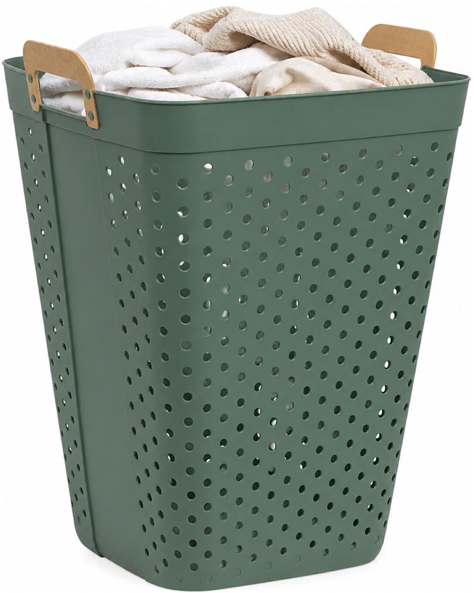 5Five zeer ruime wasmand Kolos - groen - 74 liter - 44 x 64 cm - kunststof - wasbox - mand voor wasgoed - badkamer - met handvatten