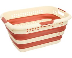 5Five wasmand - opvouwbaar - kunststof - 70 Liter - terra bruin/wit - 60 x 44 x 28 cm - met handvatten - huishouden / camping