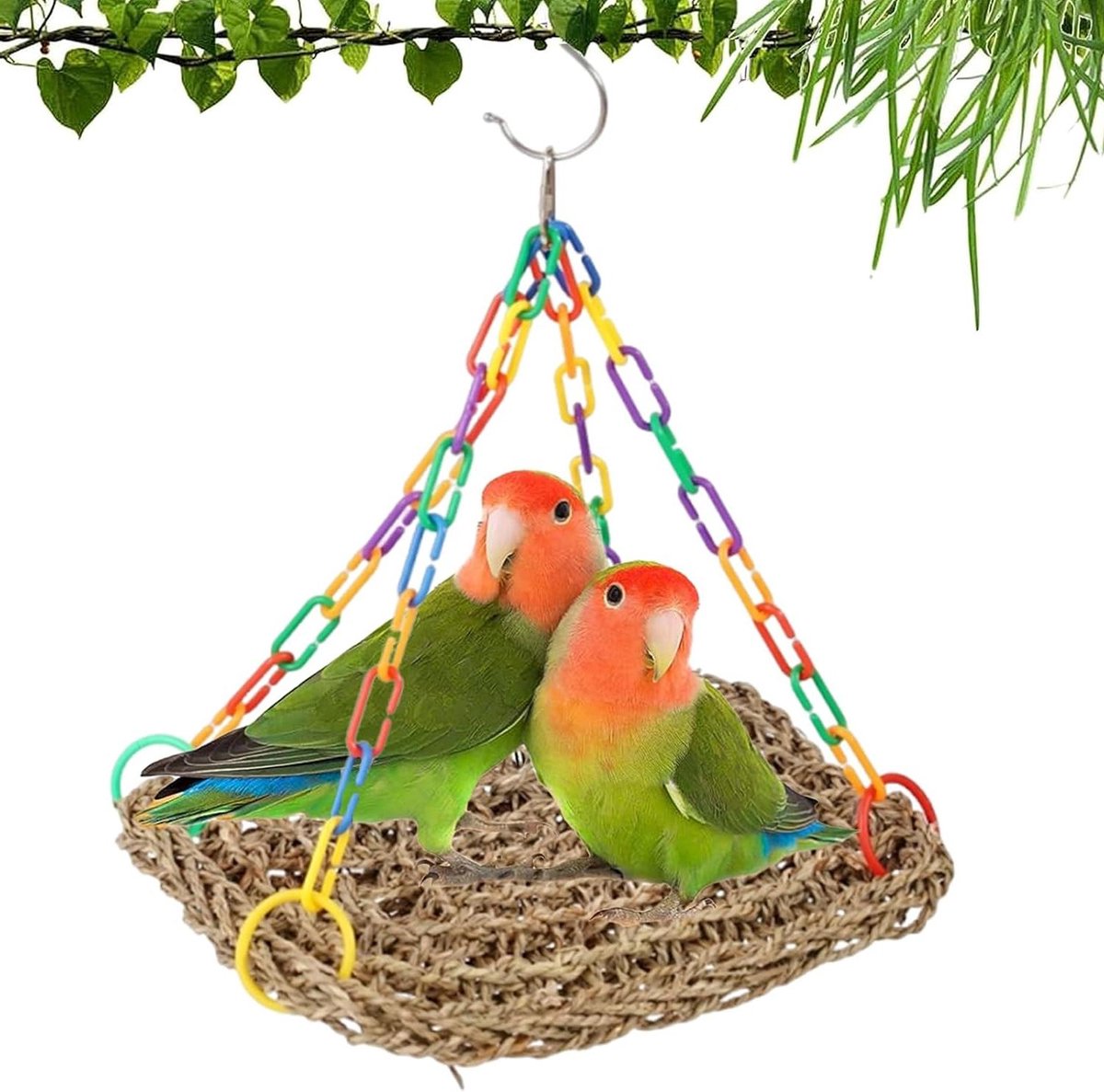 Vogelhangmat Nest - Vogelkooi Speelgoed - Vogels Vermaken - Natuurlijk Kauwmateriaal - 19 x 30 cm - Multicolor
