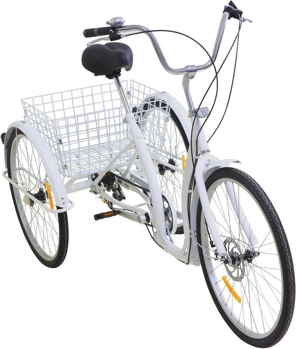 Driewieler voor volwassenen - Driewiel fiets - Comfortabel transport - Stevig koolstofstaal frame - 26 inch wielen - Wit