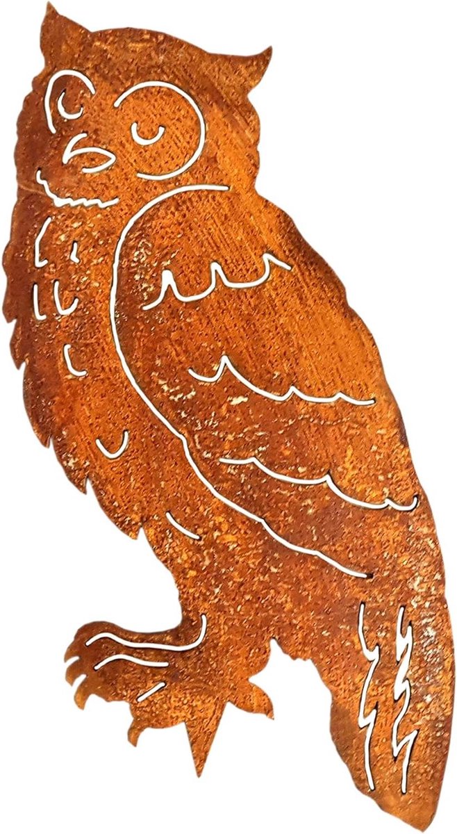 Decoratieve Uil - Buiten Beeldje - Tuin Versieren - Met Insteekpen - 30 cm Hoog - Roestig Metaal