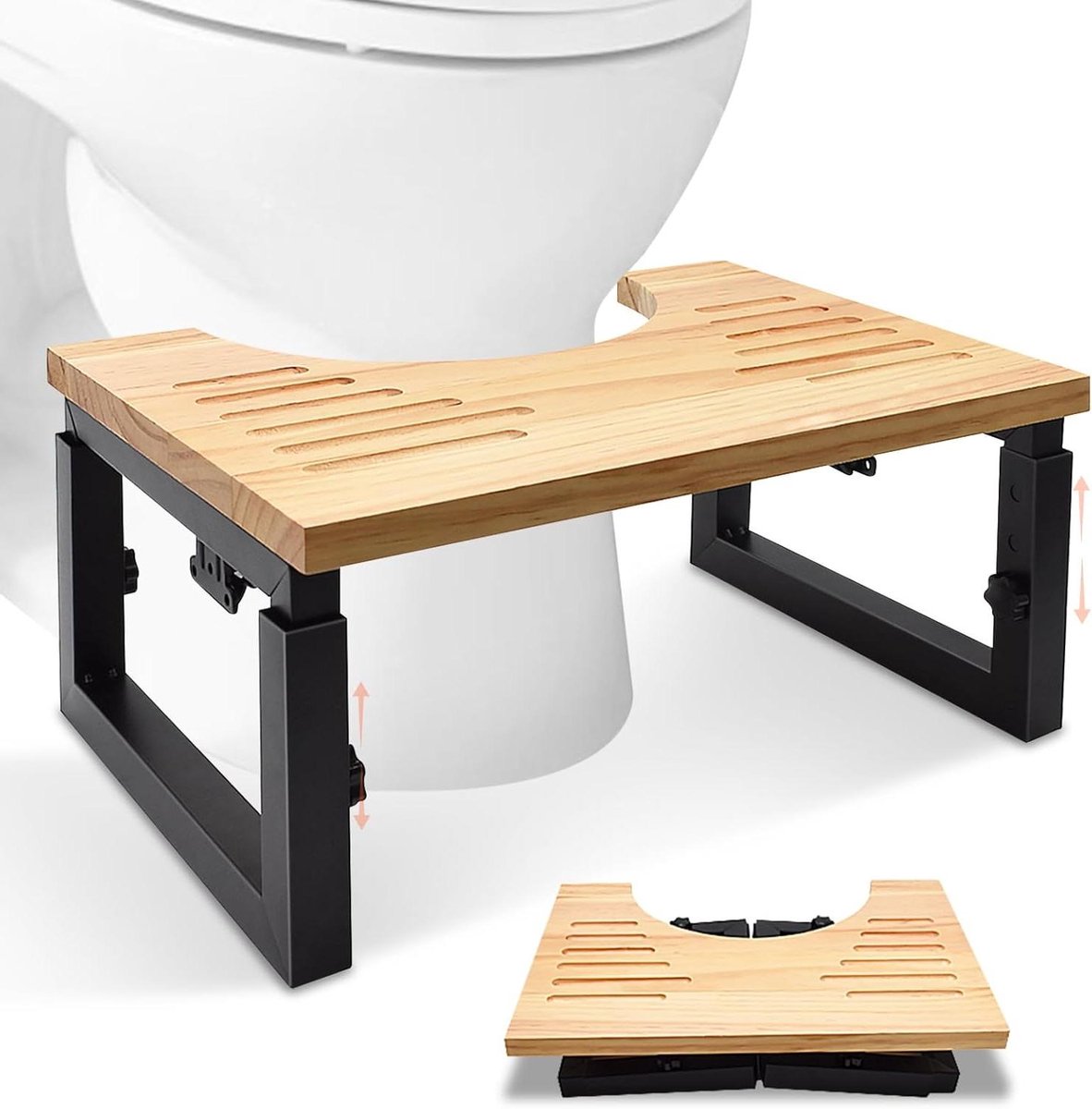 Toilet Kruk - Hulpmiddel Toilet - Ontlasten Zonder Moeite - In Hoogte Verstelbaar - 40 x 28 cm - Houtkleur