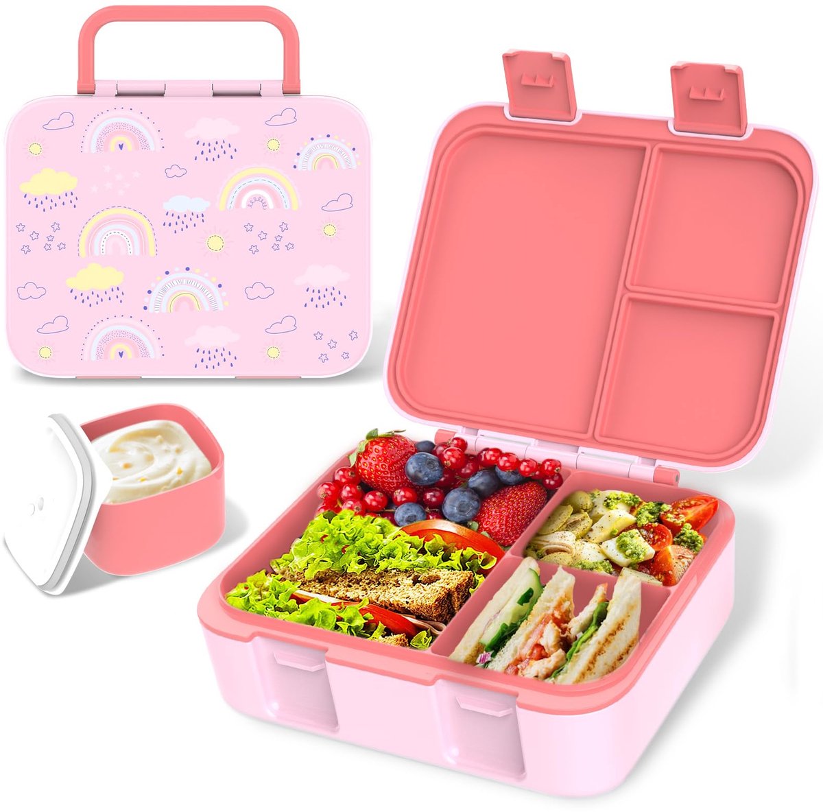 Bento Box Lunchbox voor kinderen, lekvrij, met meerdere vakken, snackbox voor kleuterschool en school, snackbox voor jongens, meisjes, kinderen (regenboog)