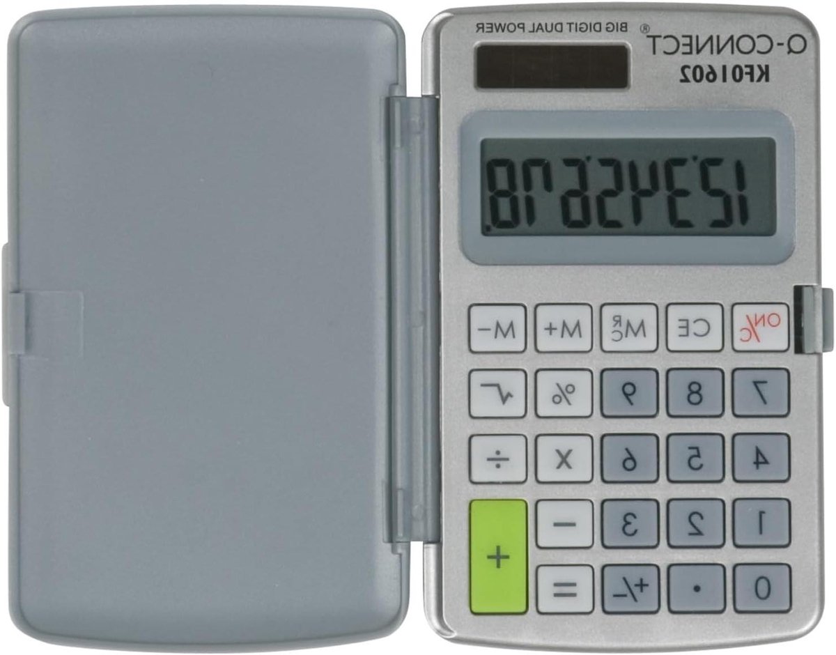 Zakrekenmachine - Mini rekenhulp - Snelle berekeningen - Extra groot display - 99 x 58 mm - Grijs Wit