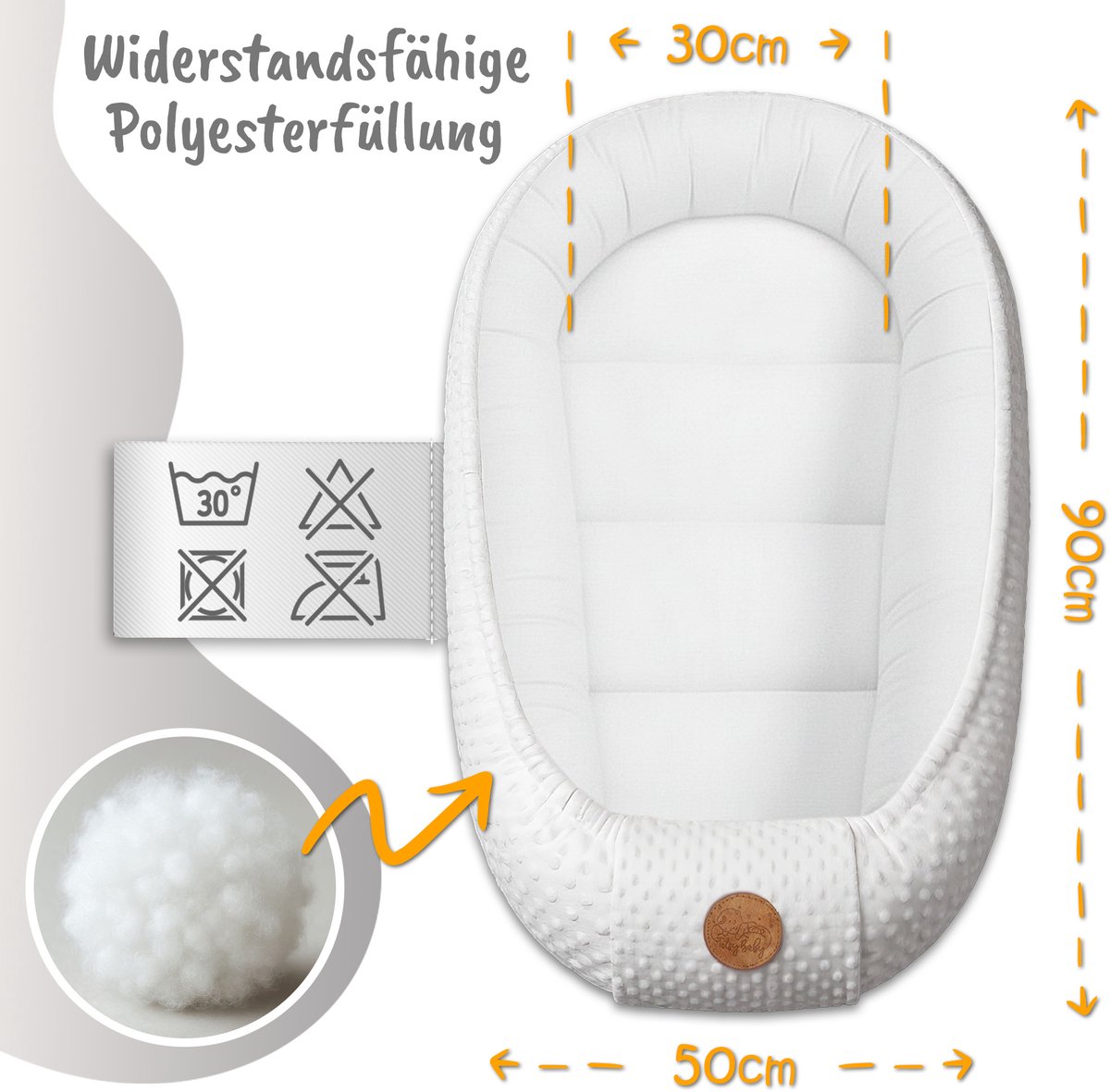 Knus Baby Nestje Pasgeborene – zacht draagbaar en comfortabel Nest voor Ledikant Kinderbed Wieg Babykamer en Onderweg – behaaglijk voor Jongen & Meisje 90x50 cm Beige met Witte Sterren – foto 2