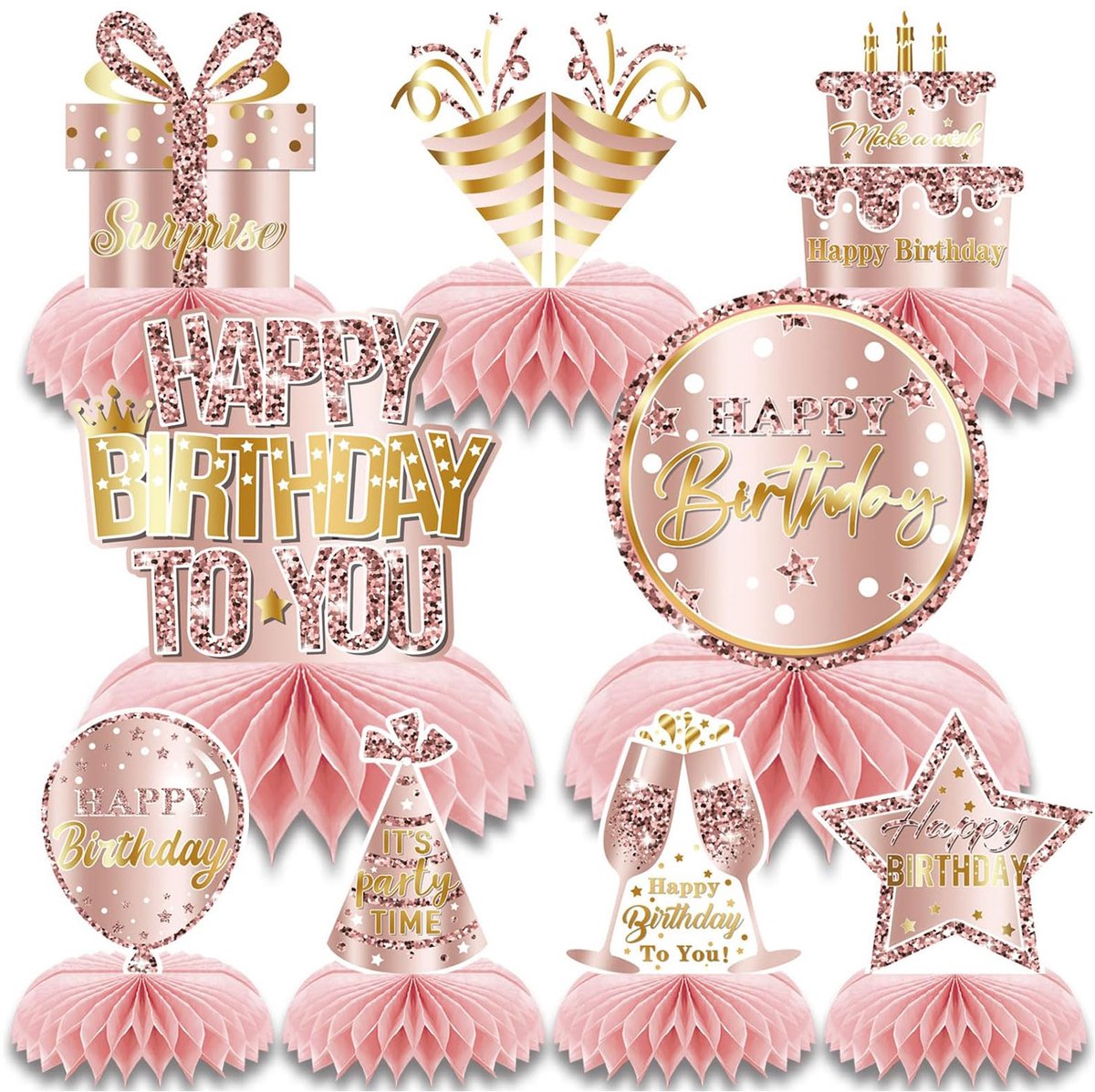 9 Stk Roségouden Honingraat Decoratie Verjaardag Tafel Middelstukken Roze Tafel Decoratie Verjaardags Feest Decoratie Vrouwen Meisjes Viering Accessoires