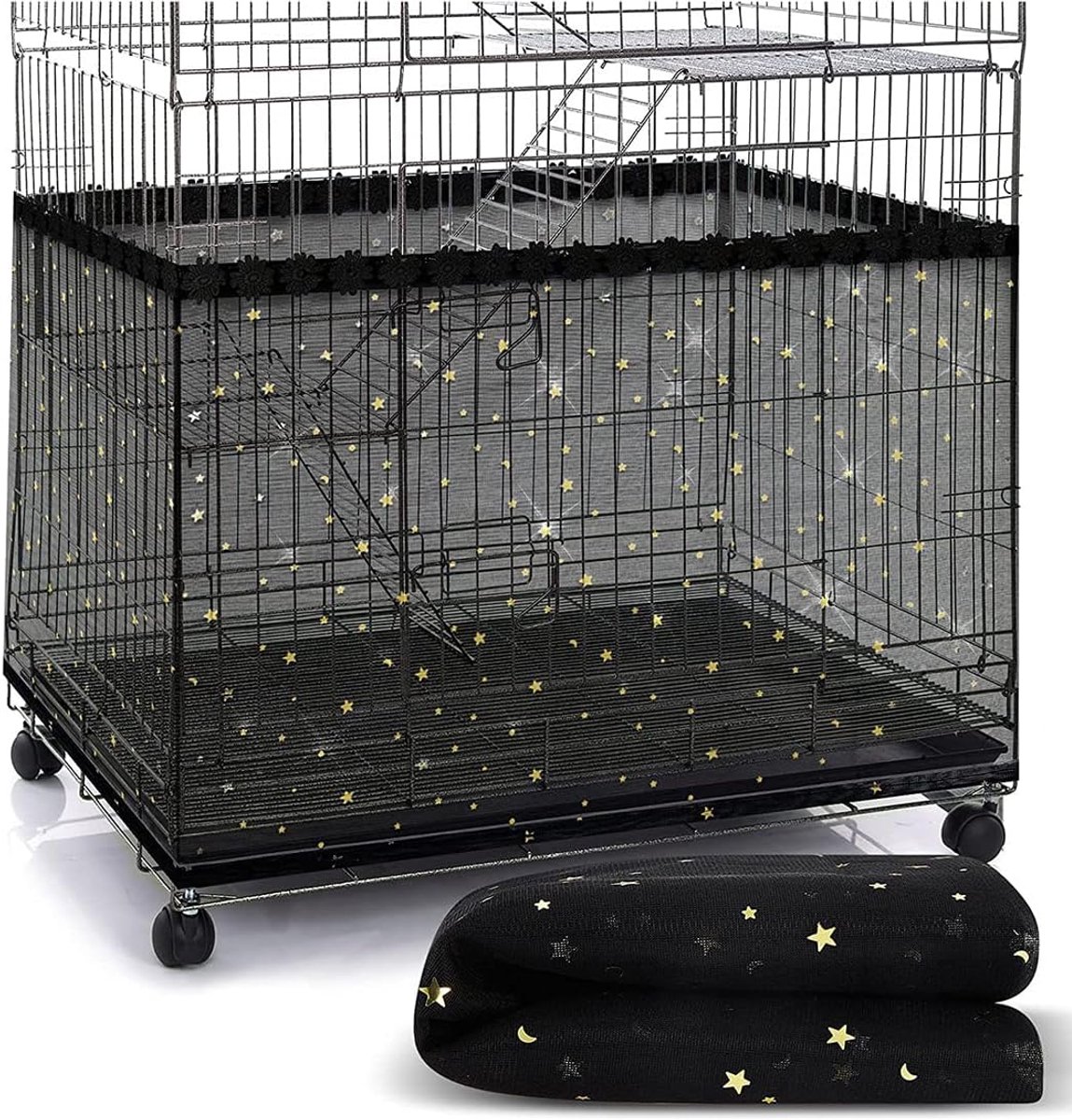 vogelkooi afdekking, Extra Grote Vogelkooi Zaadvanger, Papegaaien Trekkoord Vogelvoer Kleine Dieren Net, Afdekking Rok Bescherming voor Ronde Vierkante Kooien (Zwart)