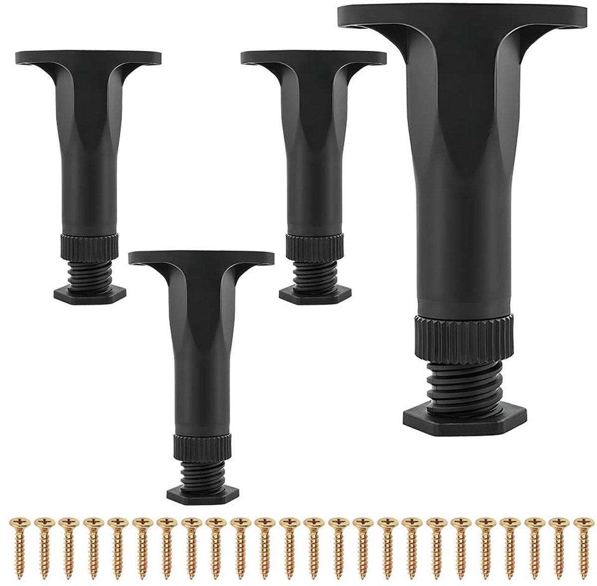 Bedpoten 13,5-22,5 cm hoogte, verstelbare poten, verstelbare poot - met schroeven, anti-inzinkversterking voor bedden, bedbodems, banken, kasten, tafels (zwart)