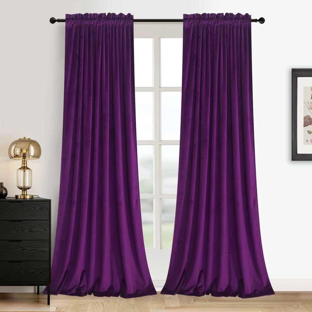 Extra lange gordijnen van fluweel in orchideeënpaars, raamgordijnen met stangzak, elegante woondecoratie voor woonkamer, eetkamer, kantoor, theater, hal, 132 x 304 cm, 2