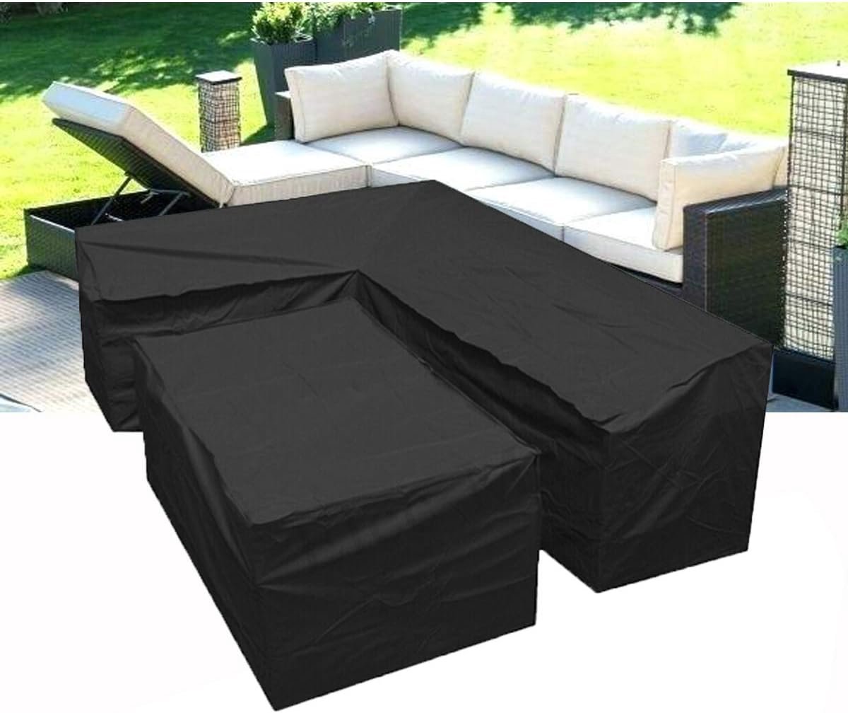 Bankhoes voor tuin in L-vorm, beschermhoes voor tuinmeubelen, 210D-hoes voor tuinmeubelen, L-vorm, (L vorm 286 x 286 x 82 cm + rechthoekig 155 x 95 x 68 cm)