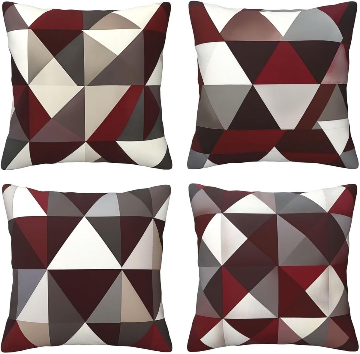 Kussenslopen van 65 x 65 cm, set van 4 stuks, zachte fluwelen kussenslopen met onzichtbare rits, voor slaapbank, thuis, terrasdecoratie, roodgrijze driehoek, set van 4 kussenslopen 26 x 26 inch, U2675