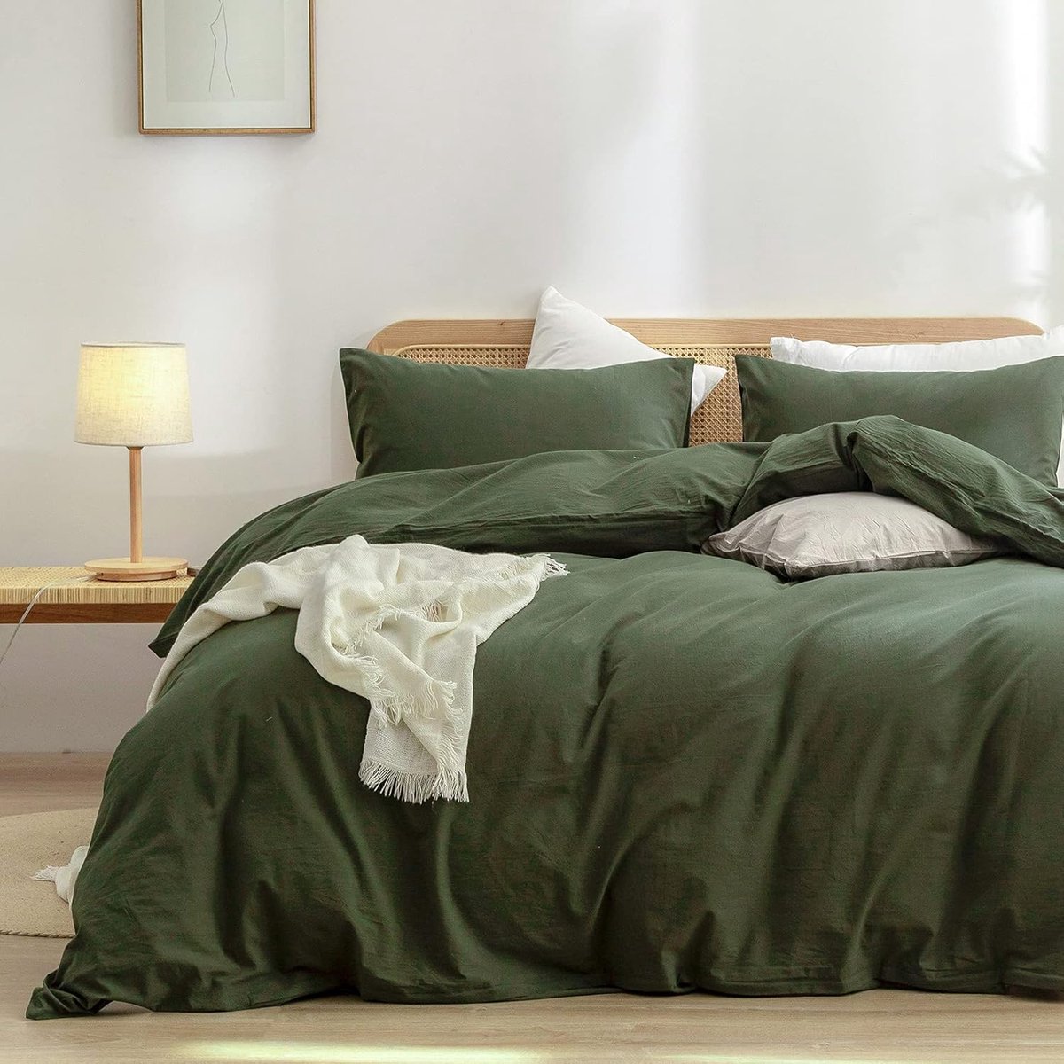 Dekbedovertrek Set 100% Gewassen Katoen Linnen Voelt Super Zacht Comfortabel Chic Lichtgewicht 2 Stuks Thuis Beddengoed Set Olijfgroen Twin