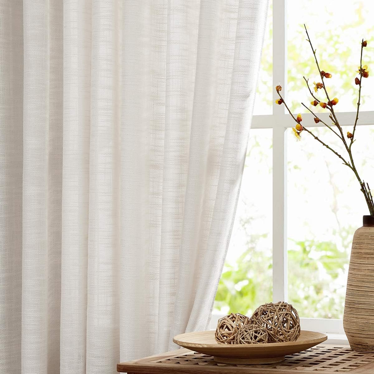 Natuurlijke semi-transparante gordijnen voor woonkamer rijk linnen getextureerde look raamgordijn gordijnen 132 cm b x 160 cm L 2 panelen tule top