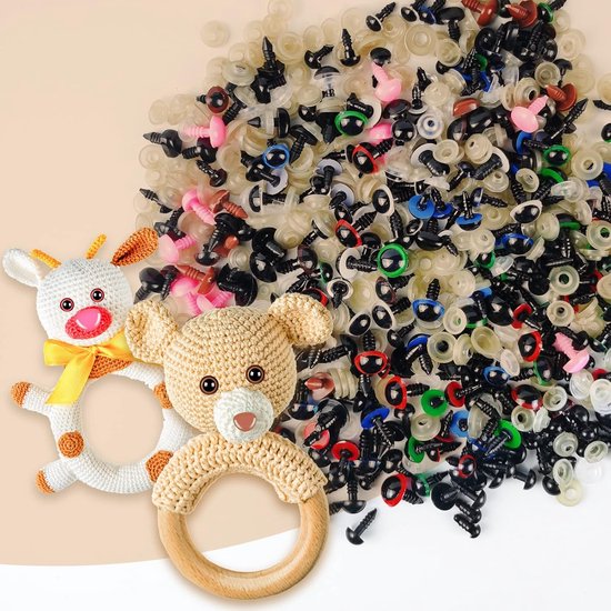 Ogen Voor Gehaakte Dieren, Veelkleurige Amigurumi Ogen Voor Knutselen 6-14mm, Veiligheidsogen En Neus Met Sluitringen Voor Gehaakte Dieren Puppet Marionet — afbeelding 3