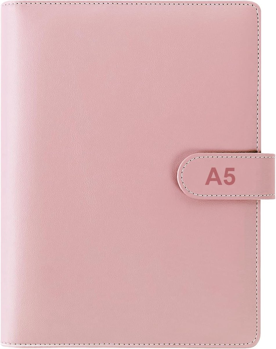Ringband PU Lederen Hervulbare 6 Ring Budget Binder Cover voor A5 Vulpapier Losse Blad Persoonlijke Organizer met Magnetische Gesp voor Kantoor School Reizen (Roze, Binnenpapier Niet Inbegrepen)