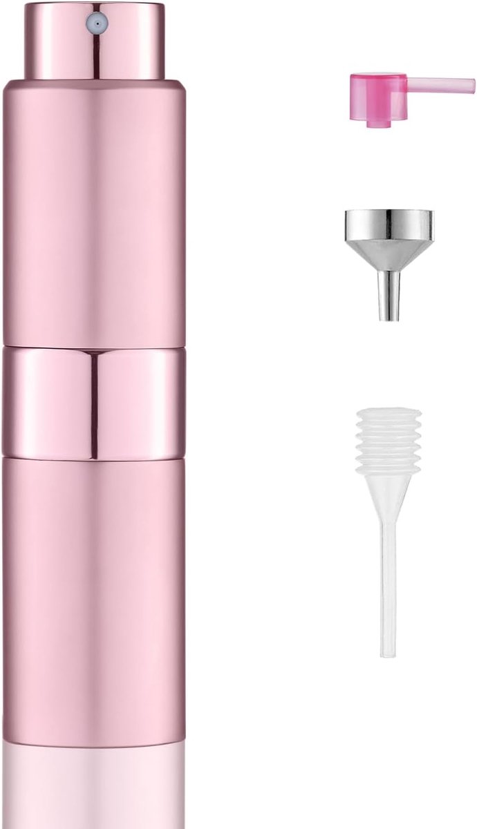 Parfum Verstuiver 20ml Navulbaar, Aluminium Reis Parfumflesje met Navulaccessoires, Draagbare Parfum Spray Bottle voor Tas, Vakantie, Cologne en Aftershave, Roze